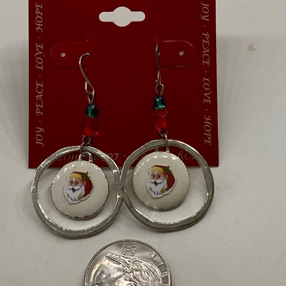 Christmas Santa Claus Silver Hoop Earrings - Picture 4 of 6